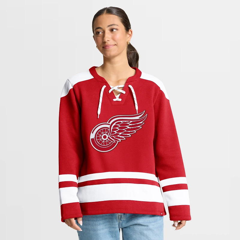 Women's Fanatics Red Detroit Red Wings Icing Long Sleeve Lace Up Sweatshirt