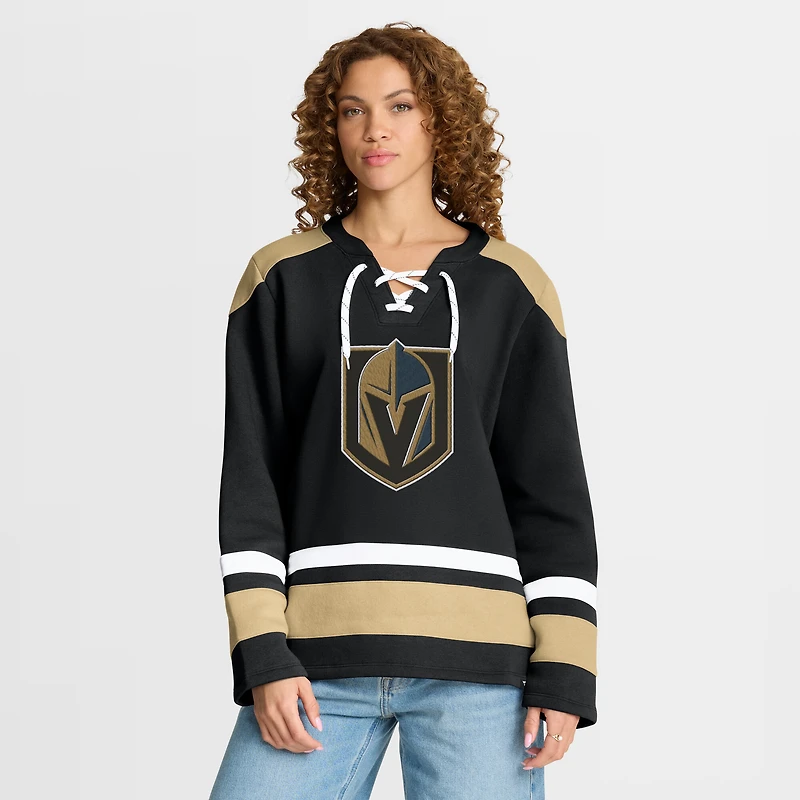 Women's Fanatics  Black Vegas Golden Knights Icing Long Sleeve Lace Up Sweatshirt