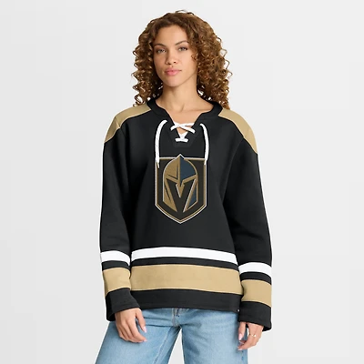 Women's Fanatics Black Vegas Golden Knights Icing Long Sleeve Lace Up Sweatshirt