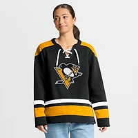 Women's Fanatics  Black Pittsburgh Penguins Icing Long Sleeve Lace Up Sweatshirt