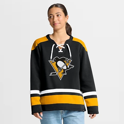 Women's Fanatics Black Pittsburgh Penguins Icing Long Sleeve Lace Up Sweatshirt