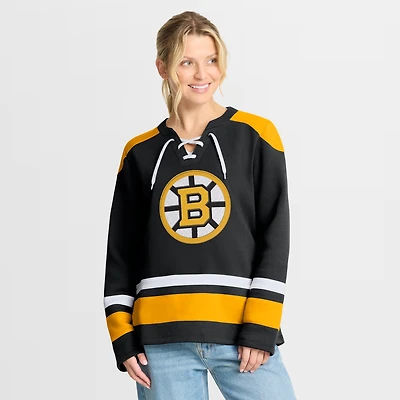 Women's Fanatics  Black Boston Bruins Icing Fleece Lace Up Sweatshirt