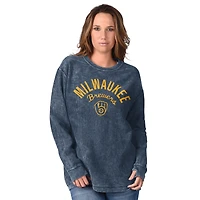 Women's G-III 4Her by Carl Banks Navy Milwaukee Brewers Comfy Cord Pullover Sweatshirt