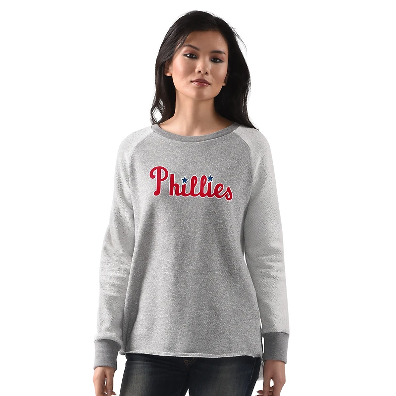 Women's G-III 4Her by Carl Banks  Heather Gray Philadelphia Phillies Gridiron Raglan Pullover Sweatshirt