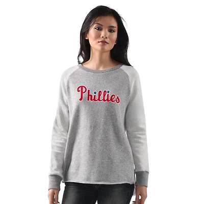 Women's G-III 4Her by Carl Banks  Heather Gray Philadelphia Phillies Gridiron Raglan Pullover Sweatshirt