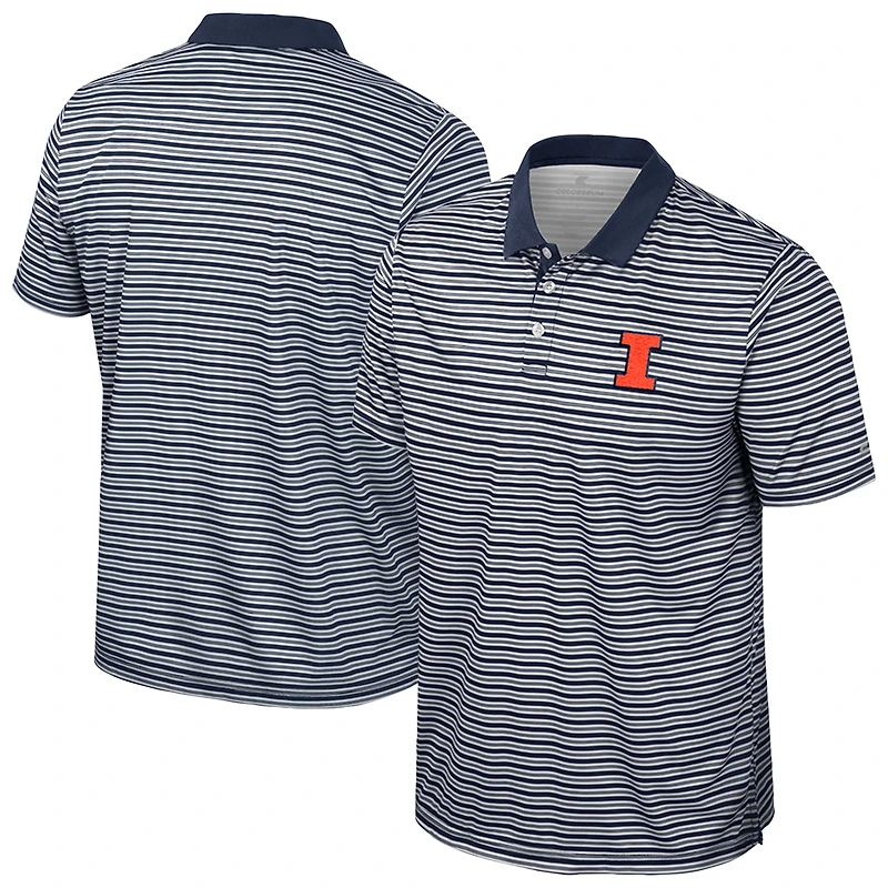 Men's Colosseum Navy Illinois Fighting Illini Striped Polo