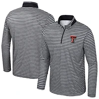 Men's Colosseum Black Texas Tech Red Raiders Striped Quarter-Zip Top