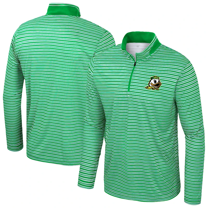 Men's Colosseum Green Oregon Ducks Striped Quarter-Zip Top
