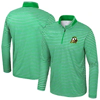 Men's Colosseum Green Oregon Ducks Striped Quarter-Zip Top