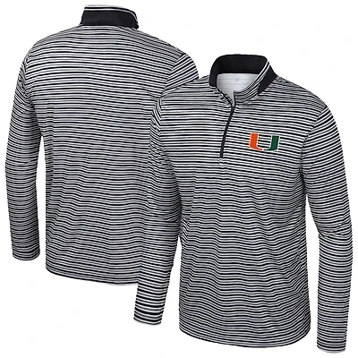 Men's Colosseum Black Miami Hurricanes Striped Quarter-Zip Top