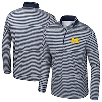 Men's Colosseum Navy Michigan Wolverines Striped Quarter-Zip Top