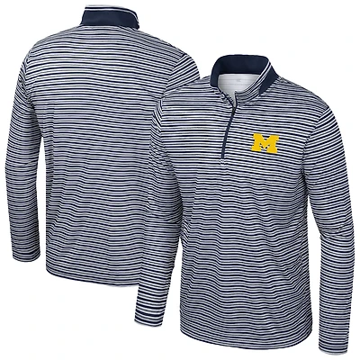 Men's Colosseum Navy Michigan Wolverines Striped Quarter-Zip Top