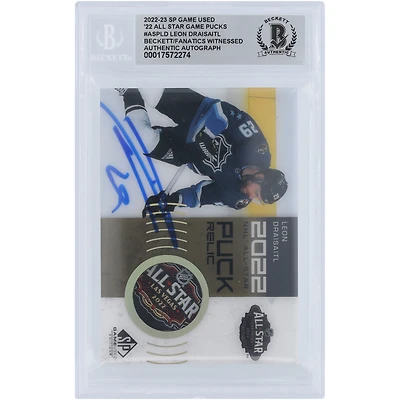 Leon Draisaitl Edmonton Oilers Autographed 2022-23 Upper Deck SP Game Used All-Star Game Puck Relic #ASP-LD Beckett Fanatics Witnessed Authenticated Card