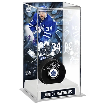 Auston Matthews Toronto Maple Leafs Autographed Puck with Deluxe Tall Hockey Puck Case