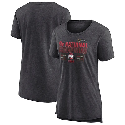 Women's Gray Ohio State Buckeyes Nine-Time Football National Champions Stellar Charge Tri-Blend T-Shirt