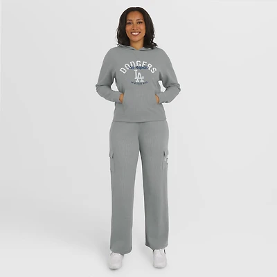 Women's WEAR by Erin Andrews Gray Los Angeles Dodgers Waffle-Knit Long-Sleeve Hoodie & Lounge Pant Set