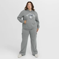 Women's WEAR by Erin Andrews Gray Los Angeles Dodgers Plus Size Waffle-Knit Long-Sleeve Hoodie & Lounge Pant Set