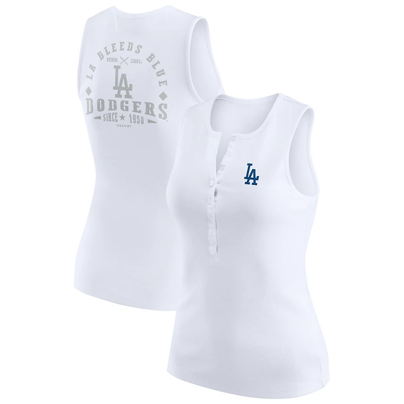 Women's WEAR by Erin Andrews White Los Angeles Dodgers Rib-Knit Henley Tank Top