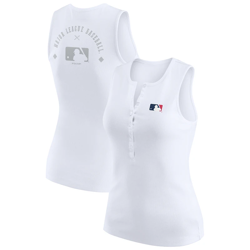 Women's WEAR by Erin Andrews White MLB Rib-Knit Henley Tank Top