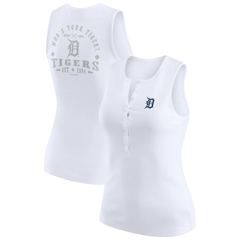 Women's WEAR by Erin Andrews White Detroit Tigers Rib-Knit Henley Tank Top