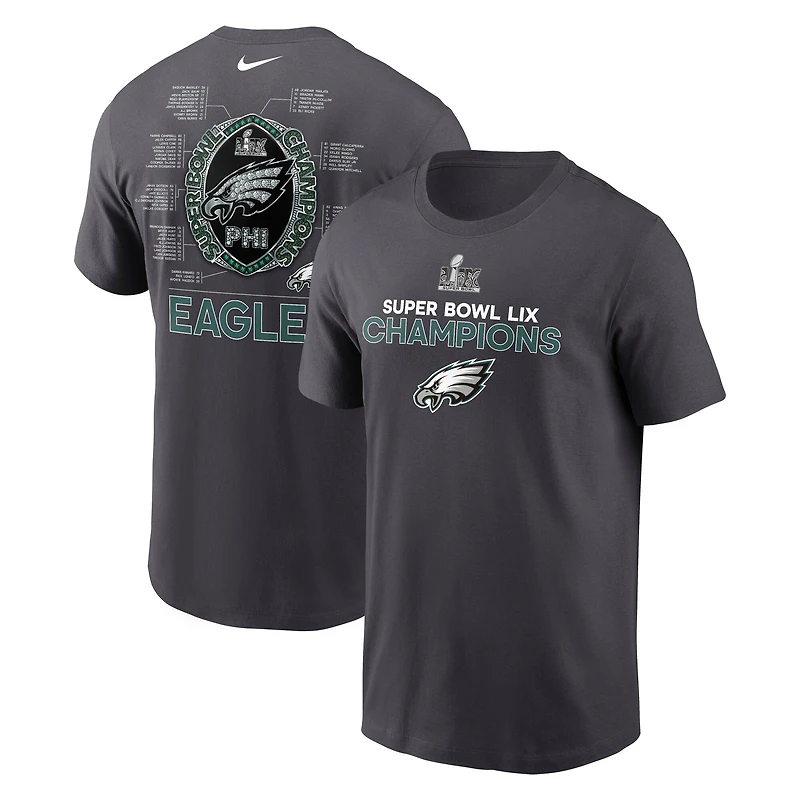 Men's Nike Anthracite Philadelphia Eagles Super Bowl LIX Champions Roster T-Shirt