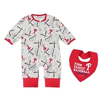 Newborn & Infant WEAR by Erin Andrews  Heather Gray Philadelphia Phillies Sleep and Play Full-Zip Sleeper Bib Set