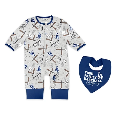 Newborn & Infant WEAR by Erin Andrews  Heather Gray Los Angeles Dodgers Sleep and Play Full-Zip Sleeper Bib Set