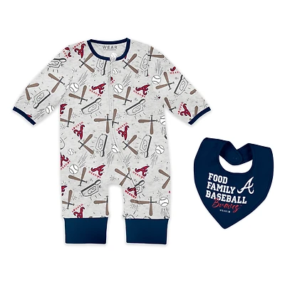 Newborn & Infant WEAR by Erin Andrews  Heather Gray Atlanta Braves Sleep and Play Full-Zip Sleeper Bib Set