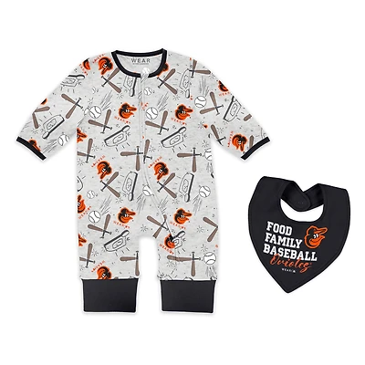 Newborn & Infant WEAR by Erin Andrews  Heather Gray Baltimore Orioles Sleep and Play Full-Zip Sleeper Bib Set