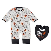 Newborn & Infant WEAR by Erin Andrews  Heather Gray Baltimore Orioles Sleep and Play Full-Zip Sleeper Bib Set