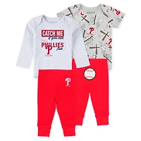 Newborn & Infant WEAR by Erin Andrews Heather Gray/White/Red Philadelphia Phillies Three-Piece Turn Me Around Bodysuits Pants Set
