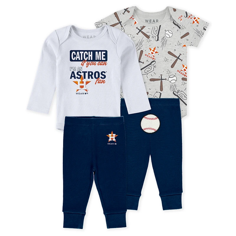 Newborn & Infant WEAR by Erin Andrews Heather Gray/White/Navy Houston Astros Three-Piece Turn Me Around Bodysuits Pants Set