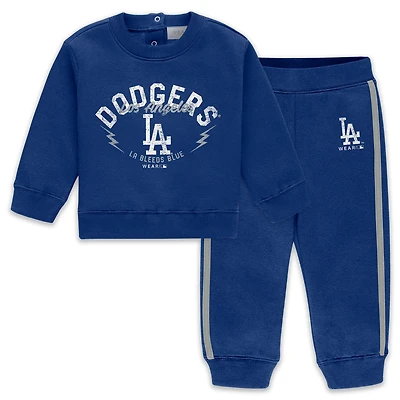 Newborn WEAR by Erin Andrews  Royal Los Angeles Dodgers Fleece Crewneck and Pants Set