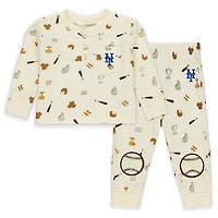 Newborn WEAR by Erin Andrews Cream New York Mets Two-Piece Waffle-Knit Sleep Set