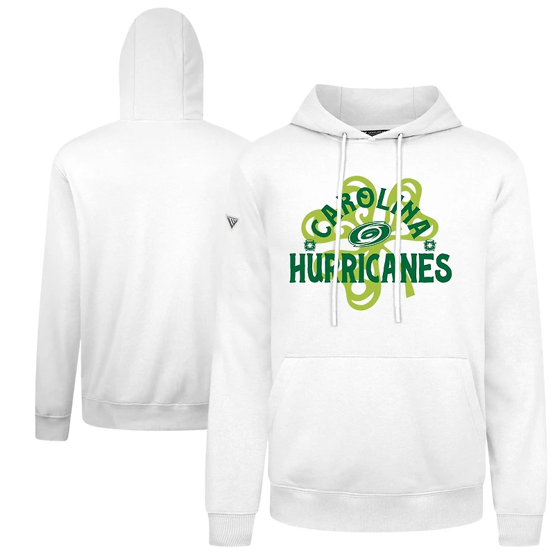 Men's Levelwear  White Carolina Hurricanes St. Patrick's Day Podium Shamrock Pullover Hoodie