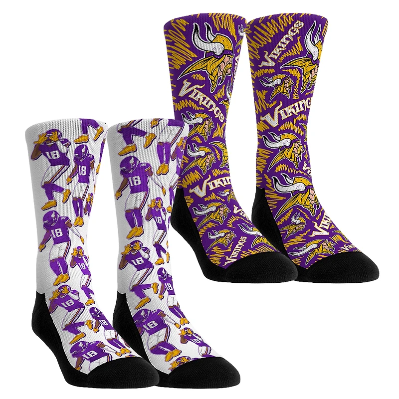 Youth Rock Em Socks Justin Jefferson Minnesota Vikings 2-Pack Reverse Hurdle Crew Socks Set