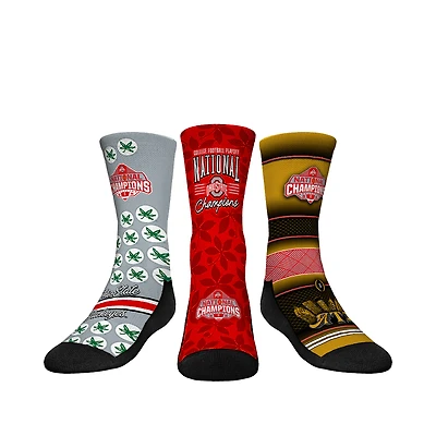 Youth Rock Em Socks  Ohio State Buckeyes College Football Playoff 2024 National Champions Three-Pack Crew Sock Set