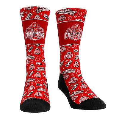 Unisex Rock Em Socks Scarlet Ohio State Buckeyes  College Football Playoff 2024 National Champions All-Over Crew Socks