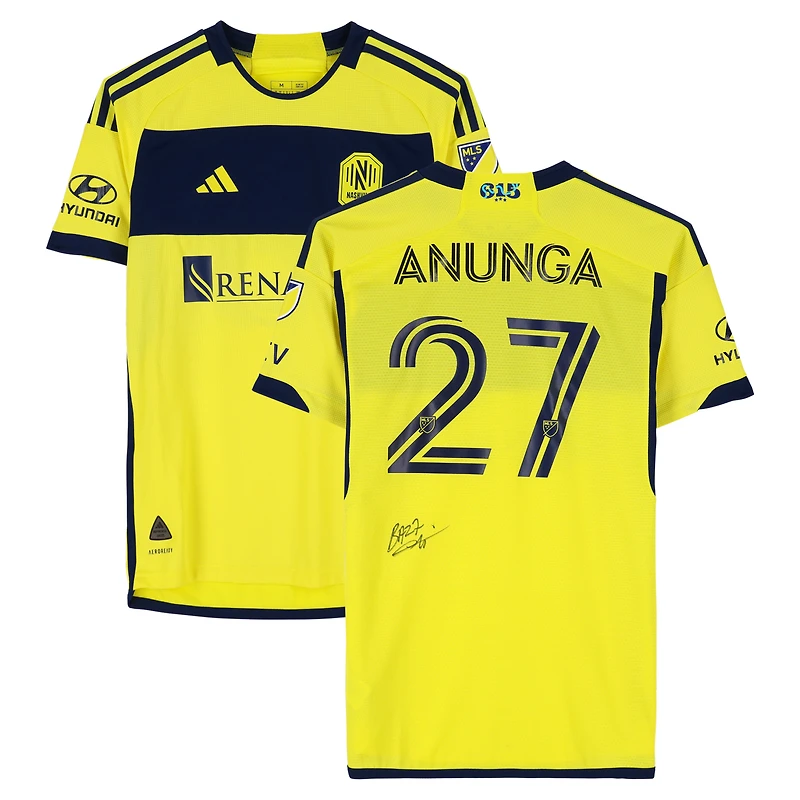 Brian Anunga Nashville SC Autographed Match-Used #27 Yellow adidas Jersey from the 2024 MLS Season - Size M