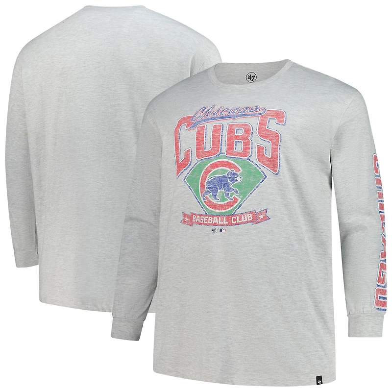 Men's '47  Gray Chicago Cubs Big & Tall Distressed Franklin Long Sleeve T-Shirt