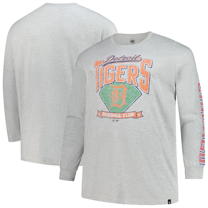 Men's '47 Gray Detroit Tigers Big & Tall Distressed Franklin Long Sleeve T-Shirt