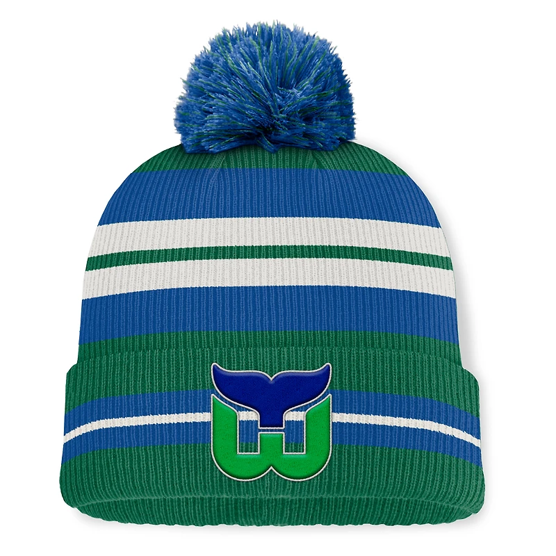Men's Fanatics Green/Blue Hartford Whalers Decades Collection Cuffed Knit Hat with Pom