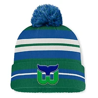 Men's Fanatics Green/Blue Hartford Whalers Decades Collection Cuffed Knit Hat with Pom