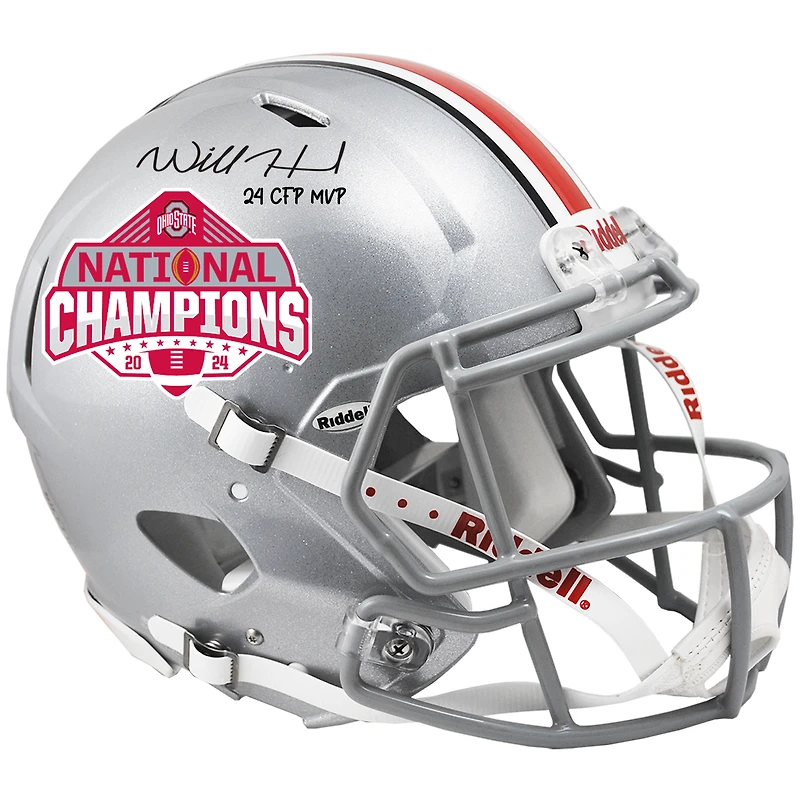 Will Howard Ohio State Buckeyes Autographed 2024 College Football Playoff National Champions Logo Riddell Speed Authentic Helmet with "24 CFP MVP" Inscription