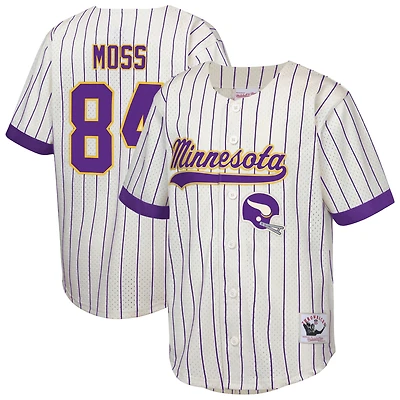 Youth Mitchell & Ness Randy Moss Cream Minnesota Vikings Retired Player Name Number Baseball Jersey