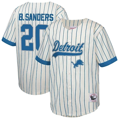 Youth Mitchell & Ness Barry Sanders Cream Detroit Lions Retired Player Name Number Baseball Jersey