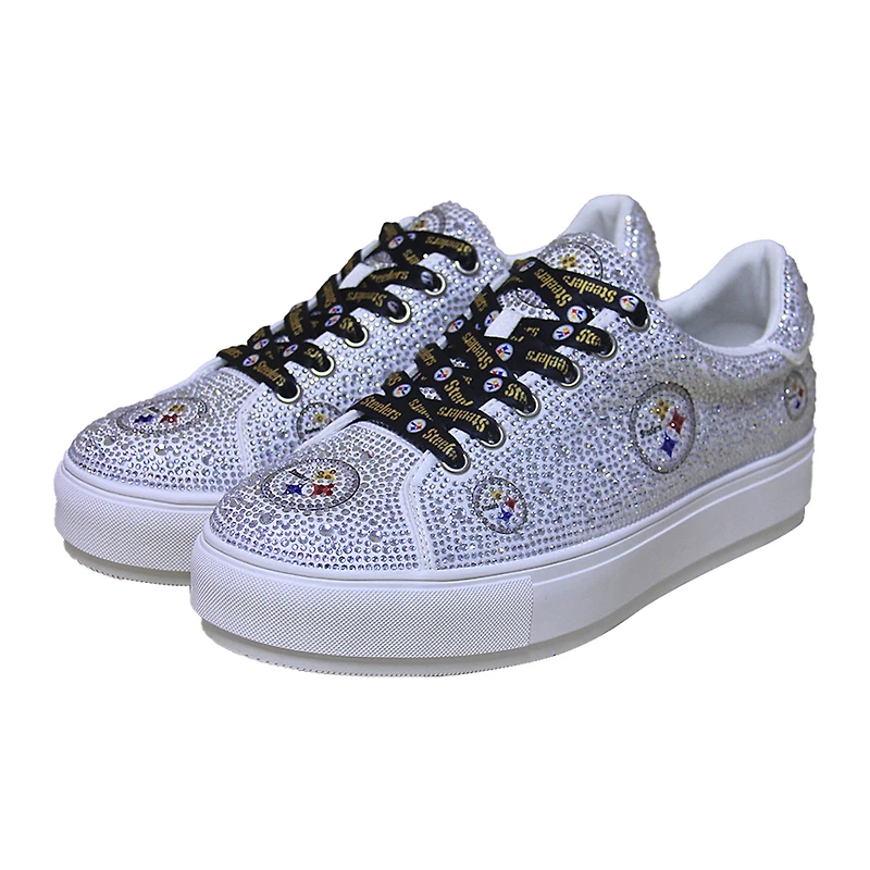 Women's Cuce White Pittsburgh Steelers Crystal Team Logo Sneakers