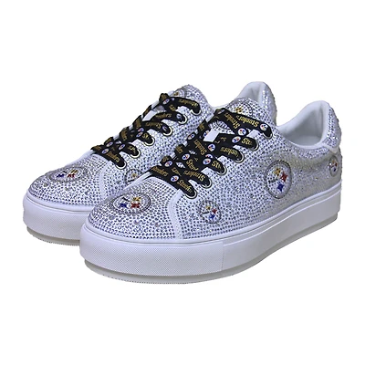 Women's Cuce White Pittsburgh Steelers Crystal Team Logo Sneakers