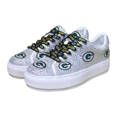 Women's Cuce White Green Bay Packers Crystal Team Logo Sneakers