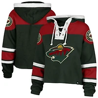 Women's '47  Dark Green Minnesota Wild Cropped Lacer Hoodie